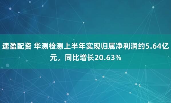 速盈配资 华测检测上半年实现归属净利润约5.64亿元，同比增长20.63%